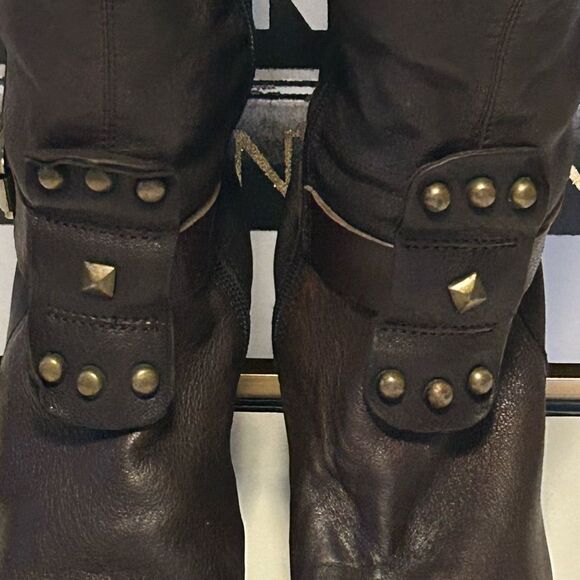 Vintage Brown soft leather studded high boots Size 7 - Picture 3 of 9